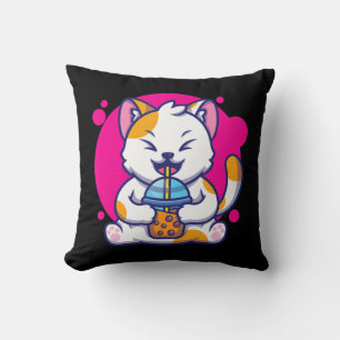 Het lachen van Cat Neko Kawaii Boba Tea in een ijz Kussen