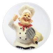 Het lachen van chef-kok met pan-potterijfigine keramische knop (Voorkant)