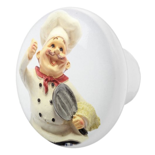 Het lachen van chef-kok met pan-potterijfigine keramische knop (Rechts)