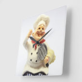 Het lachen van chef-kok met pan-potterijfigine vierkante klok (Hoek)