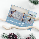 Het lachen van de All-way Beach Photo Holiday Card Feestdagenkaart<br><div class="desc">Familie drie foto-collage "helemaal lachen" blauwe strandkerstfeestkaart. Gepersonaliseerd met drie van uw favoriete foto's,  groet en familienaam.</div>