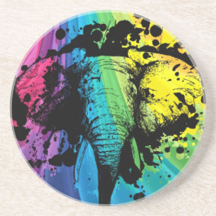 Het laden de Olifant van de Stier op Regenboog Zandsteen Onderzetter