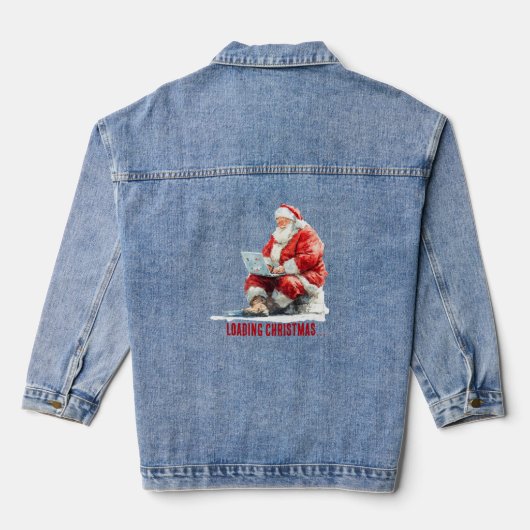 Het laden van Kerstmis Funny Santa Design Denim Jacket (Achterkant)