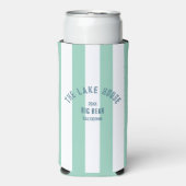 Het Lake House Blue Crest Green Nautical Stripe Seltzer Blikjeskoeler (Seltzer Voorkant)