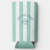 Het Lake House Blue Crest Green Nautical Stripe Seltzer Blikjeskoeler (Voorkant)