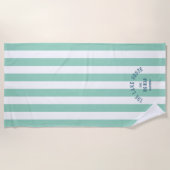 Het Lake House Blue Crest Green Nautical Stripe Strandlaken (Voorkant)