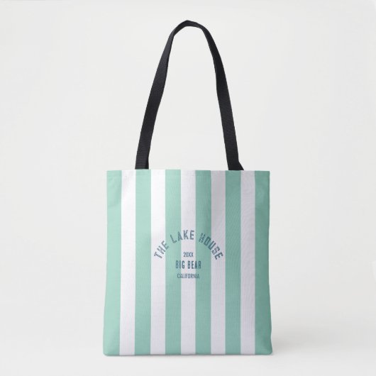 Het Lake House Blue Crest Green Nautical Stripe Tote Bag (Voorkant)