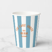 Het Lake House Crest Blue Nautical Stripe Papieren Bekers (Achterkant)