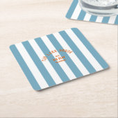 Het Lake House Custom Crest Blue Nautical Stripe Kartonnen Onderzetters (Schuin)