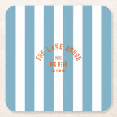 Het Lake House Custom Crest Blue Nautical Stripe Kartonnen Onderzetters (Voorkant)