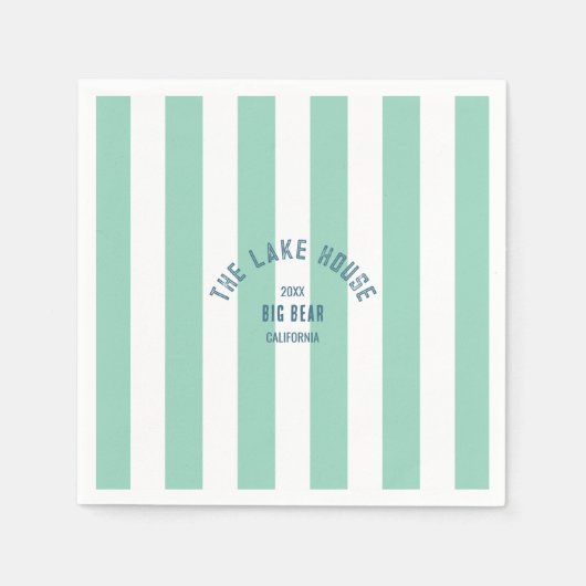 Het Lake House Custom Crest Green Nautische Streep Servet (Voorkant)