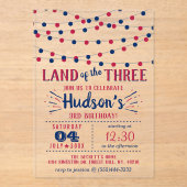 Het land van de drie! 4 juli 3 jarig feest acryl uitnodigingen (Voorkant)