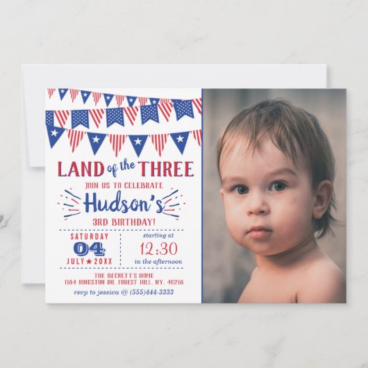 Het land van de drie! 4 juli 3 jarig feest kaart (Voorkant)