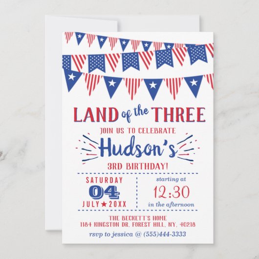 Het land van de drie! 4 juli 3 jarig feest kaart (Voorkant)