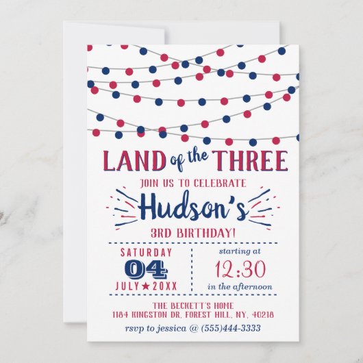 Het land van de drie! 4 juli 3 jarig feest kaart (Voorkant)