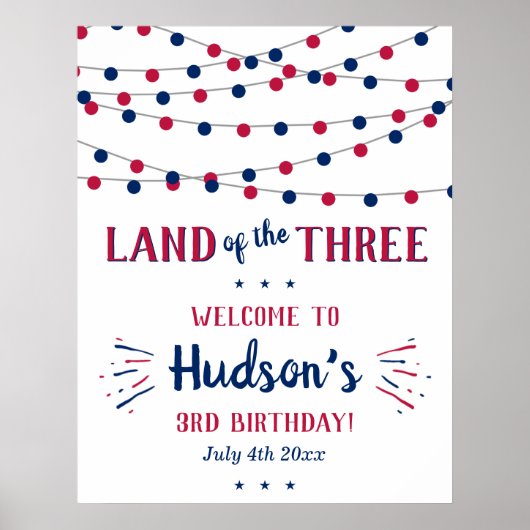 Het land van de drie! 4 juli 3 jarig feest poster (Voorkant)