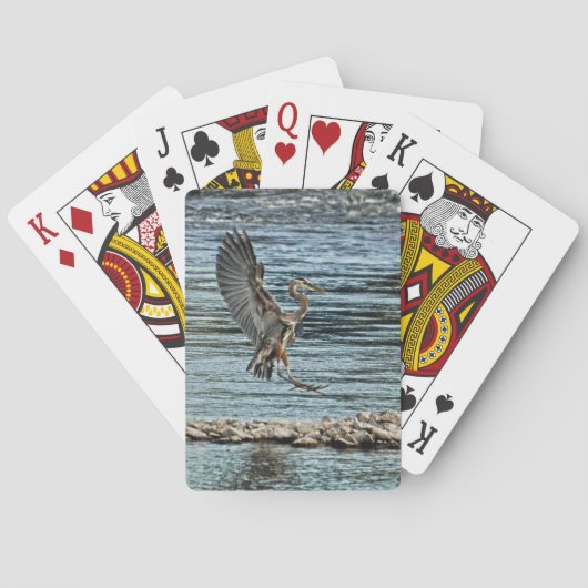 Het landende Grote Blauwe Heron Wildlife Birdlover Pokerkaarten (Achterkant)
