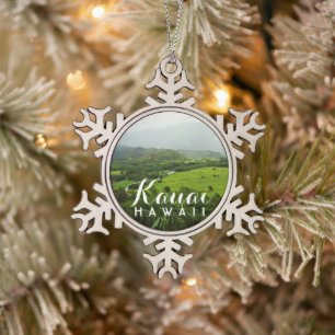 Het landschap Kauai Hawaii Hills Tin Sneeuwvlok Ornament