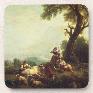 Het landschap met de boeren die naar een kudde van onderzetter