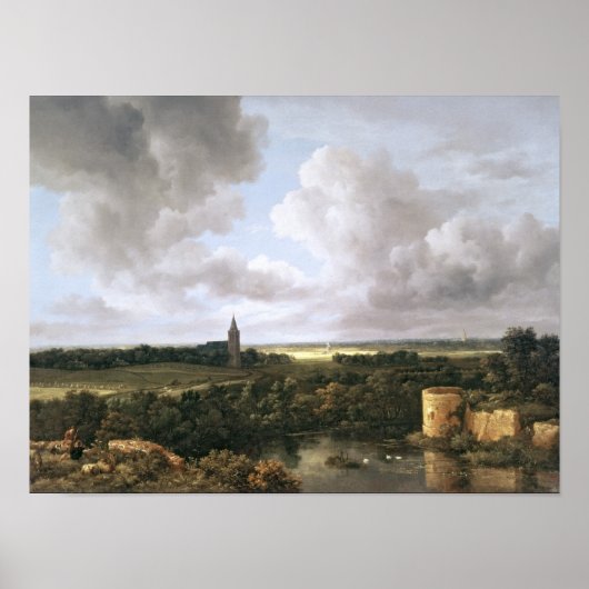Het landschap met de ruïnes Castle en de kerk Poster (Voorkant)
