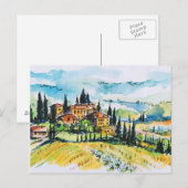 Het landschap met de stad en de cyperbomen briefkaart (Voorkant / Achterkant)