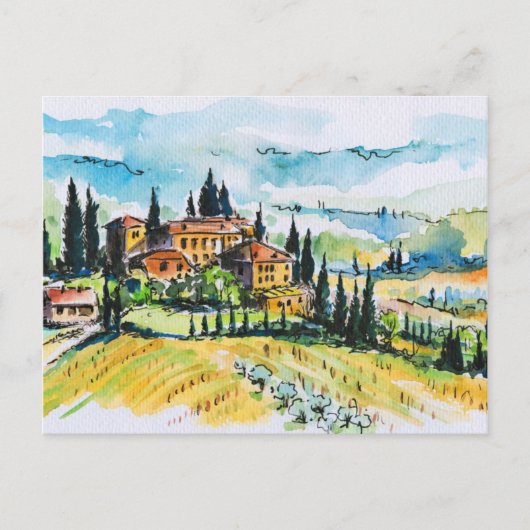 Het landschap met de stad en de cyperbomen briefkaart (Voorkant)