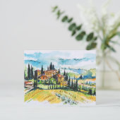 Het landschap met de stad en de cyperbomen briefkaart (Staand voorkant)