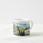 Het landschap met de stad en de cyperbomen espresso kop (Voorkant rechts)