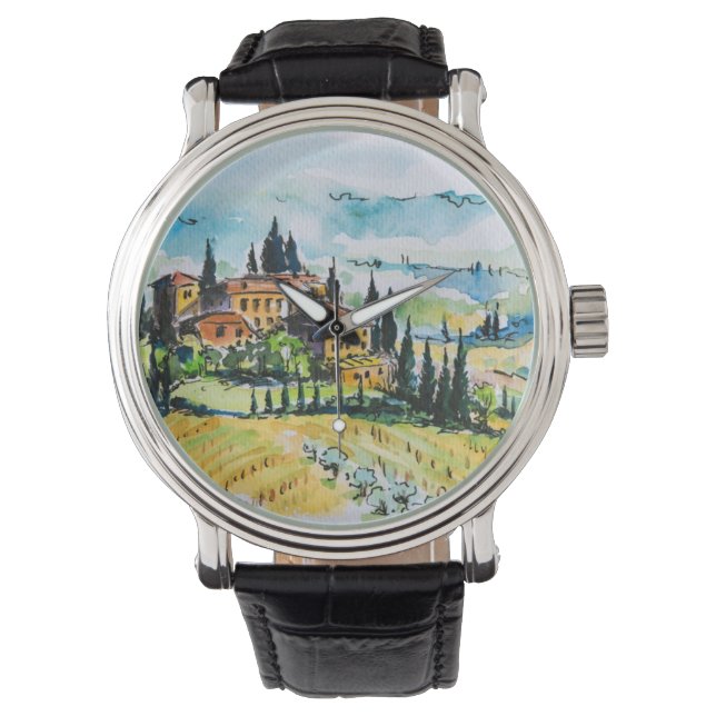Het landschap met de stad en de cyperbomen horloge (Voorkant)