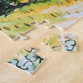 Het landschap met de stad en de cyperbomen legpuzzel (Zijkant)