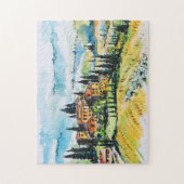 Het landschap met de stad en de cyperbomen legpuzzel (Verticaal)