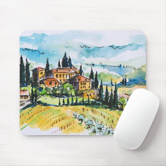 Het landschap met de stad en de cyperbomen muismat (Met muis)