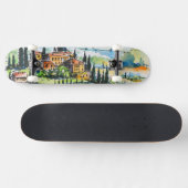 Het landschap met de stad en de cyperbomen persoonlijk skateboard (Horizontaal)