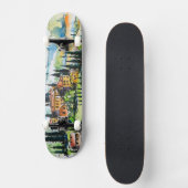 Het landschap met de stad en de cyperbomen persoonlijk skateboard (Voorkant)