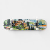 Het landschap met de stad en de cyperbomen persoonlijk skateboard (Horizontaal)