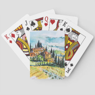 Het landschap met de stad en de cyperbomen pokerkaarten