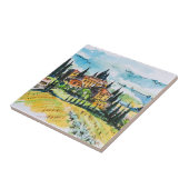 Het landschap met de stad en de cyperbomen tegeltje (Zijkant)