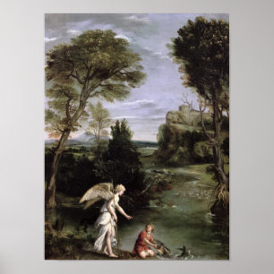 Het landschap met de Tobias-legplaats van de vis Poster