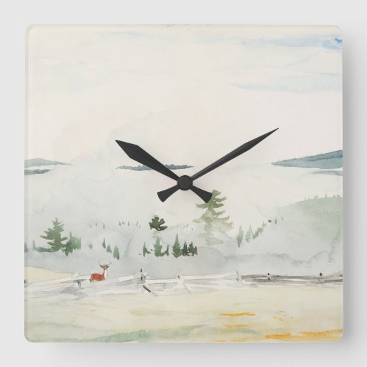 Het landschap met Deer in een Waterverf van de Mor Vierkante Klok (Voorkant)