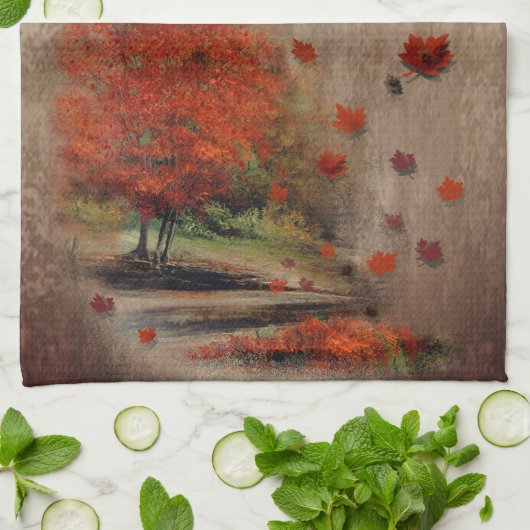 Het landschap van de afdalende bladeren theedoek (Gevouwen)