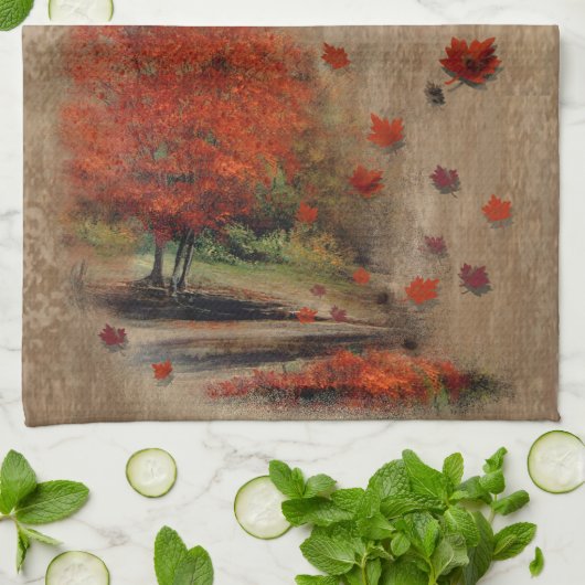 Het landschap van de afdalende bladeren theedoek (Gevouwen)