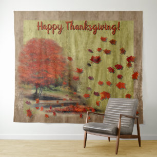 Het landschap van de afdalende bladeren wandkleed
