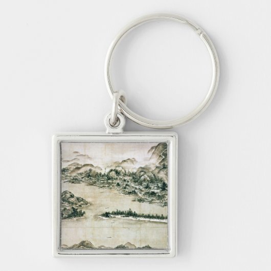 Het landschap van de bergen en een rivier sleutelhanger (Voorkant)