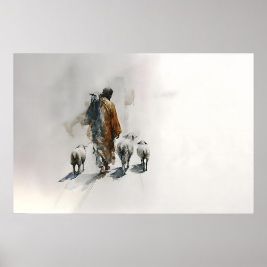 Het landschap van de Goede Herder Jezus met schape Poster (Voorkant)