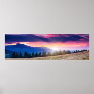 Het landschap van de grote bergen onder de ochtend poster