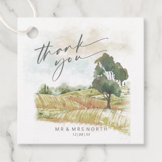 Het Landschap van de waterverf Dank u Sage Groene  Bedankjes Labels (Voorkant)
