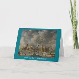 Het Landschap van de winter met Schaatsers op de Feestdagen Kaart