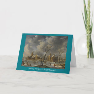 Het Landschap van de winter met Schaatsers op de Feestdagen Kaart