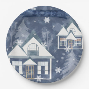 Het landschap van de winter papieren bordje