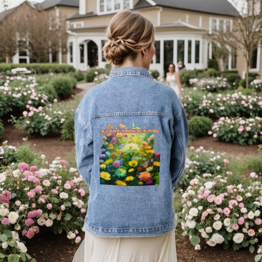 Het landschap van kersenbloesems bloeien, de zucht denim jacket (Huwelijk Achterkant)
